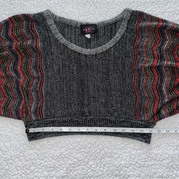 VTG crop sweater top grey red purple black Y2K made in USA scoop neck M - Picture 12 of 13
